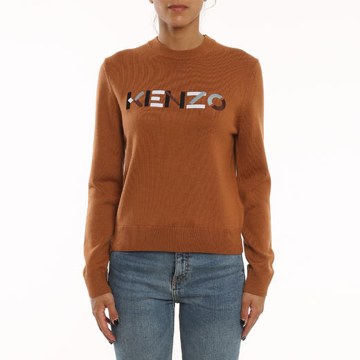 KENZO 高田贤三 女士字母徽标提花羊毛长袖针织衫 深咖色 FB62 PU639 3LA 15 商品图1