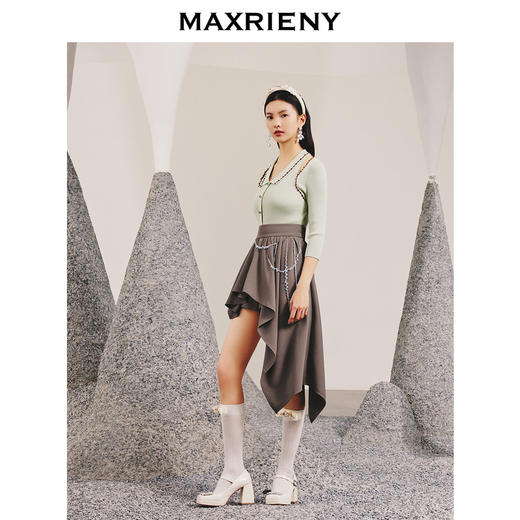 【商场同款】MAXRIENY不规则水滴链设计感半裙高腰A字裙春款(货号:MC88PA025) 商品图2