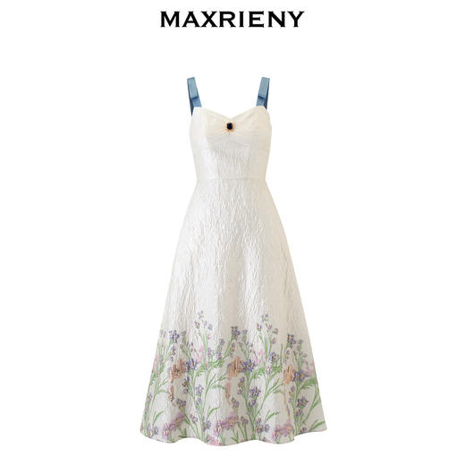 MAXRIENY浪漫花卉提花撞色飘带连衣裙2024夏季新款抹胸吊带长裙(货号:MS85DR010) 商品图4