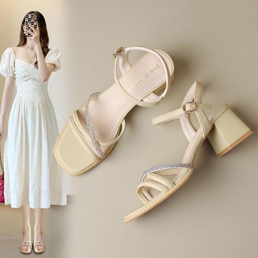 ZHR则则法式一字带粗跟凉鞋2024新款时尚百搭仙女气质女鞋ins简约 商品图1