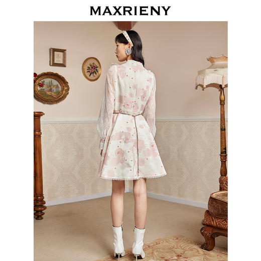MAXRIENY新中式立领A字裙秋蕾丝提花连衣裙重工(货号:MC87DR569) 商品图2