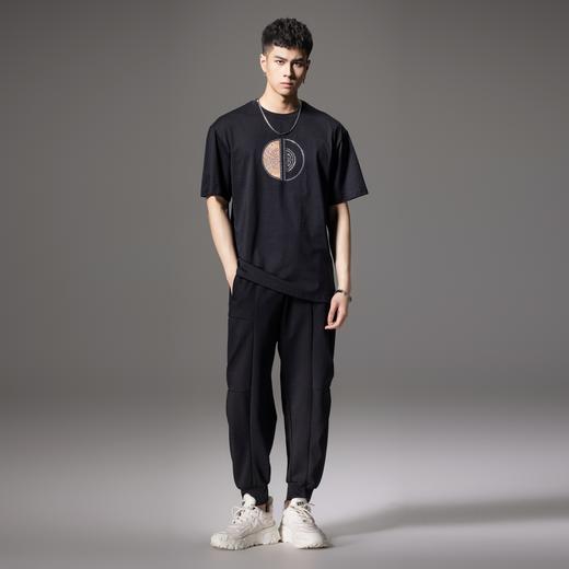 PINLI品立新中式夏季新款圆领烫钻短袖T恤潮牌休闲国潮男上衣BG242111063 商品图4