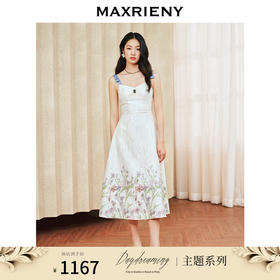 MAXRIENY浪漫花卉提花撞色飘带连衣裙2024夏季新款抹胸吊带长裙(货号:MS85DR010)
