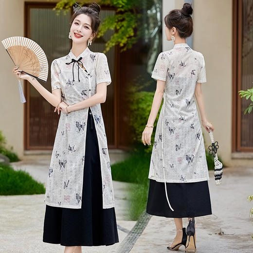 百搭新中式，蝴蝶印花连衣裙两件套HR-BX2539 商品图3