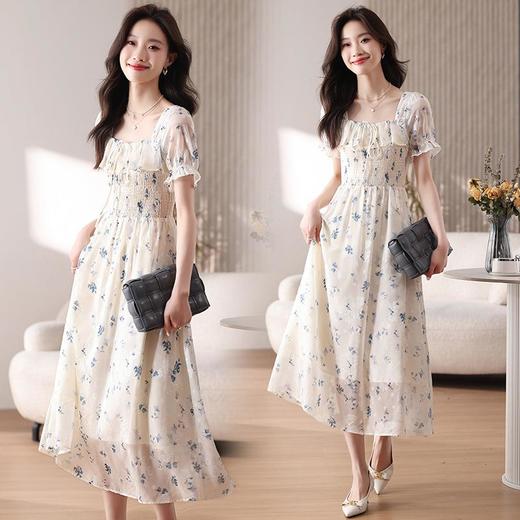 碎花连衣裙女夏季短袖2024新款雪纺海边度假初恋裙子泡泡袖长裙子 商品图0