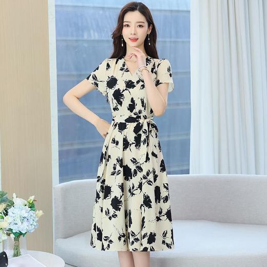 轻熟风裙子2024新款夏装女复古气质中长款收腰显瘦短袖印花连衣裙 商品图1