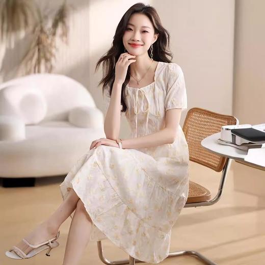 茶歇法式白色碎花连衣裙子女2024夏季新款质感高级感收腰中长裙子 商品图2
