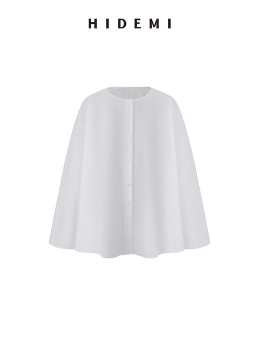 HIDEMI 白色极简廓形宽松圆领大摆设计感镂空袖衬衫上衣 商品图6