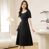 赫本风气质显瘦连衣裙女2024夏季高级感法式方领中长款短袖小黑裙 商品缩略图0