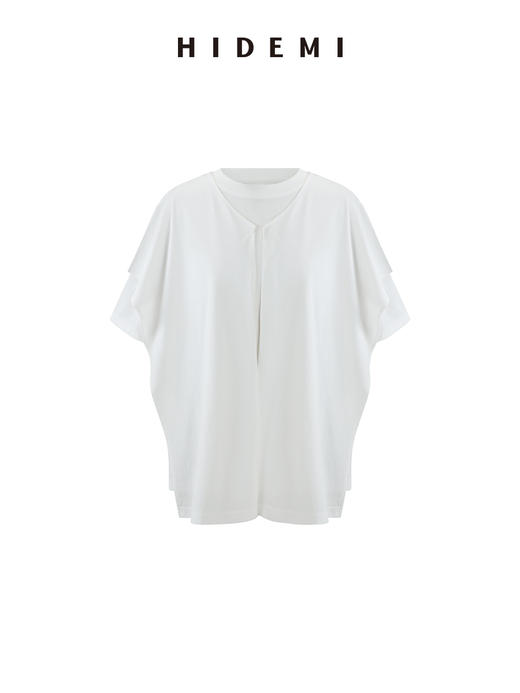 HIDEMI 小飞侠系列极简丝巾堆叠感多穿式水洗棉短袖t恤  燕麦米灰/白色/黑色 商品图12