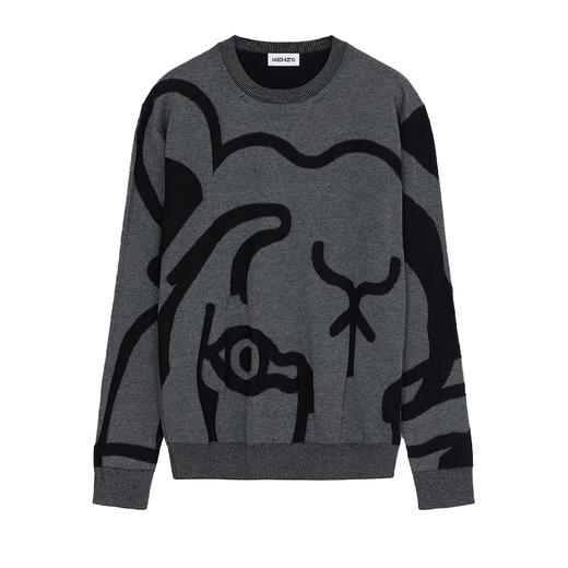 KENZO 高田贤三 男士涂鸦徽标印花棉质长袖针织衫 灰色 FB55 PU586 3TC 98 商品图0