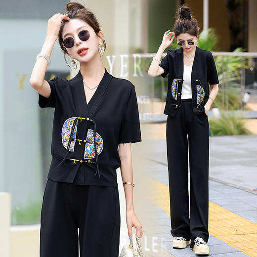 舒适运动风，新中式上衣+阔腿裤两件套HR-BX2530 商品图4