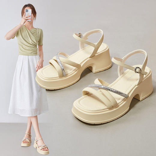 ZHR则则时尚百搭闪亮一字细带凉鞋厚底时装凉鞋沙滩女鞋简约凉鞋 商品图1