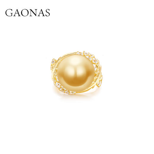 GAONAS 925银仿珍珠戒指 金珠高定设计重磅豪镶叶片戒指 10312JGO 商品图0