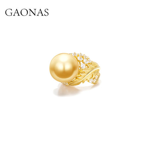 GAONAS 925银仿珍珠戒指 金珠高定设计重磅豪镶叶片戒指 10312JGO 商品图1