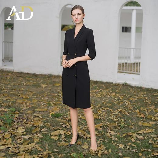 AD气质双排扣西装连衣裙女2024夏季中袖职业装正式场合连身裙黑色 商品图2