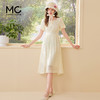 mc2方领蝴蝶印花连衣裙女装2024夏季新款收腰显瘦法式温柔风白色 商品缩略图1