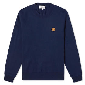 KENZO 高田贤三 男士小虎头徽标刺绣羊毛长袖针织衫 深蓝色 FB65 PU642 3TA 79