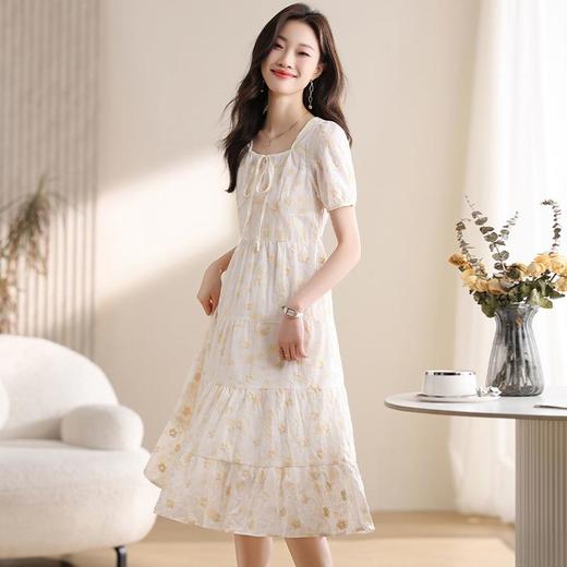 茶歇法式白色碎花连衣裙子女2024夏季新款质感高级感收腰中长裙子 商品图3