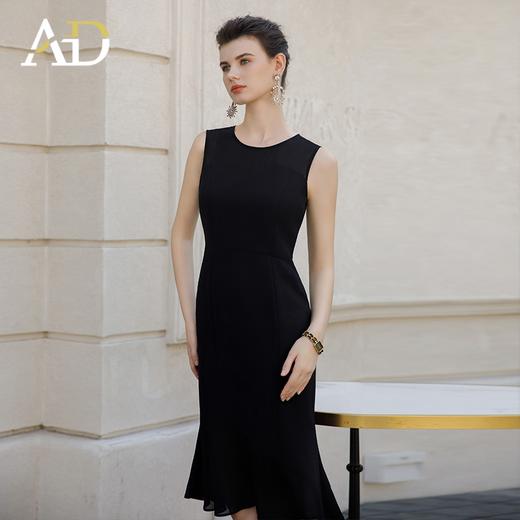 AD性感鱼尾裙女黑色背心连衣裙不规则荷叶边裙子中长款雪纺西装裙 商品图3