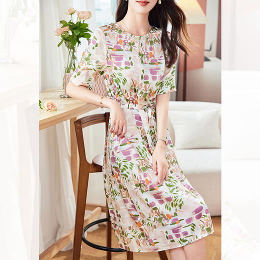 丁摩重磅真丝连衣裙新款印花优雅高端轻奢年轻款桑蚕丝上衣AL2365 商品图1