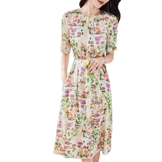 丁摩重磅真丝连衣裙新款印花优雅高端轻奢年轻款桑蚕丝上衣AL2365 商品图4