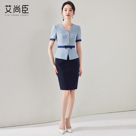 2024新款蓝色连衣裙女时尚假两件西装裙职业装职场通勤工作服裙子 商品图2