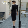 AD职业装气质女神范连衣裙高端荷叶边开叉复古小黑裙赫本风西装裙 商品缩略图4