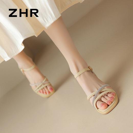 ZHR则则法式一字带粗跟凉鞋2024新款时尚百搭仙女气质女鞋ins简约 商品图9