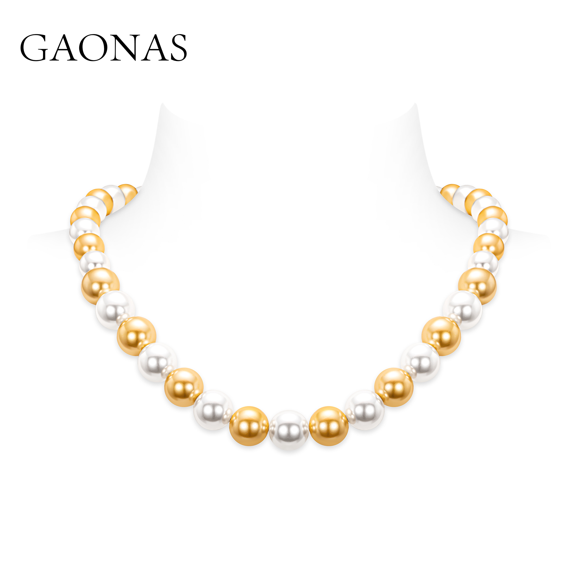 GAONAS 仿珍珠 白金色混色串珠贵气大气珠项链 11800XGO