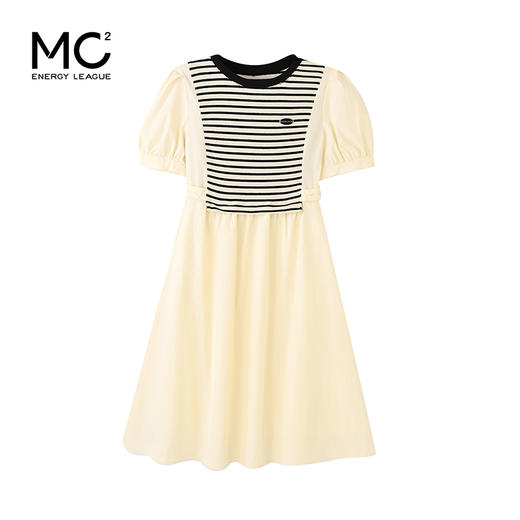 mc2法式气质显瘦条纹拼接连衣裙女2024夏季新款洋气灯笼袖设计感 商品图3