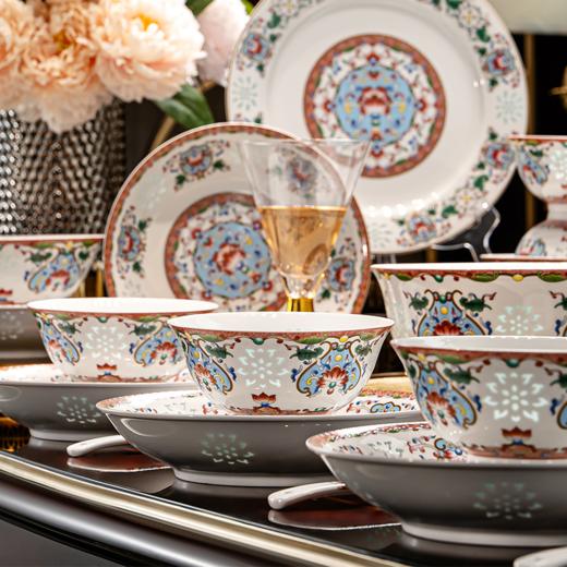 富玉 |  景德镇高温玲珑瓷珐琅彩金品宝莲餐具组合轻奢高级感乔迁新居礼物 商品图1