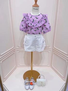 紫绿香蕉短袖上衣（不含裤子哦）紫葡萄白色短裤