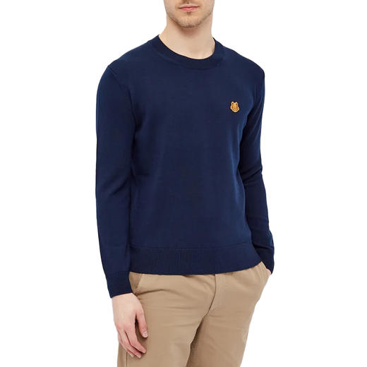 KENZO 高田贤三 男士小虎头徽标刺绣羊毛长袖针织衫 深蓝色 FB65 PU642 3TA 79 商品图1