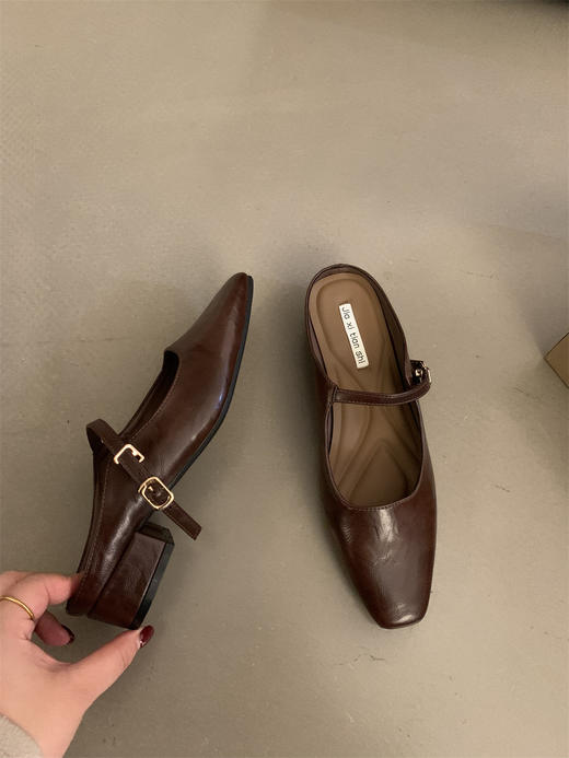 【小众设计感，银色玛丽珍半拖鞋】温柔仙女风气质晚晚法式玛丽珍半拖鞋，不磨脚不打滑，一字拖鞋子春夏粗跟高跟鞋女鞋QQ 商品图2