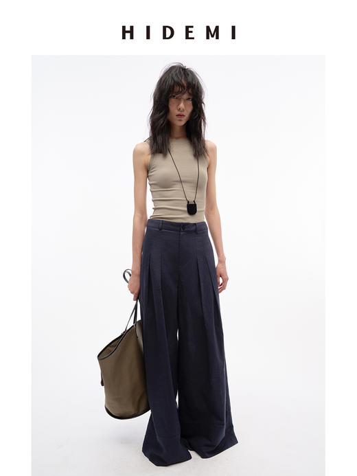 HIDEMI 【董生活同款】超显瘦小圆领收身弹力坑条针织短款背心 豆沙灰绿/炭灰蓝黑/白色 商品图6