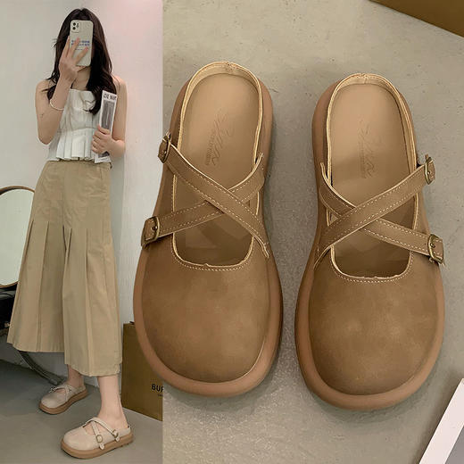 【法式超火网红勃肯低帮包头拖鞋】2025春季新款温柔圆头半拖女鞋，橡胶舒适平底学院风百搭，博肯鞋懒包头拖鞋玛丽珍单拖鞋QQ 商品图1