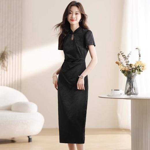 国风改良新中式连衣裙女款2024夏季新款中长款重工提花短袖旗袍裙 商品图2