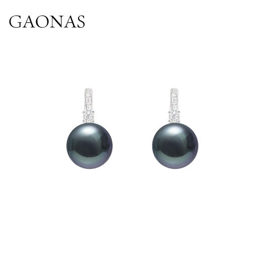 GAONAS 925银仿珍珠耳饰 高纳仕大气经典贵妇14mm黑珠耳环10431EG 商品图0