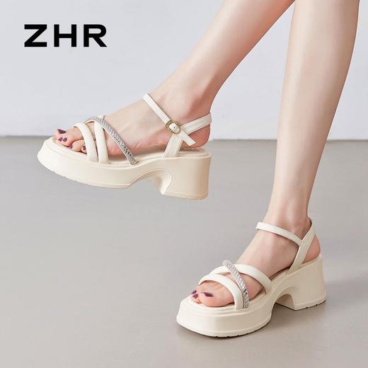 ZHR则则时尚百搭闪亮一字细带凉鞋厚底时装凉鞋沙滩女鞋简约凉鞋 商品图4