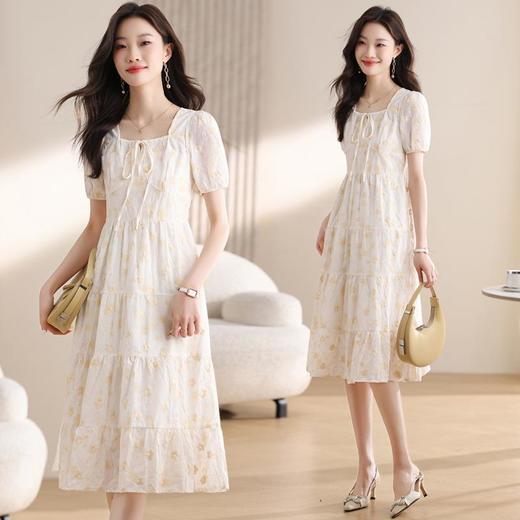 茶歇法式白色碎花连衣裙子女2024夏季新款质感高级感收腰中长裙子 商品图0