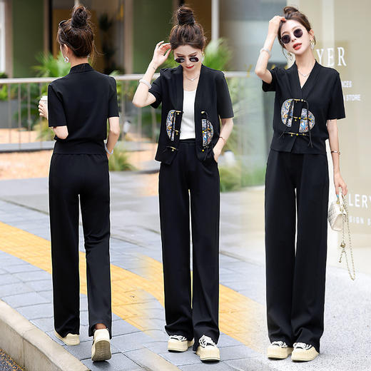 舒适运动风，新中式上衣+阔腿裤两件套HR-BX2530 商品图2