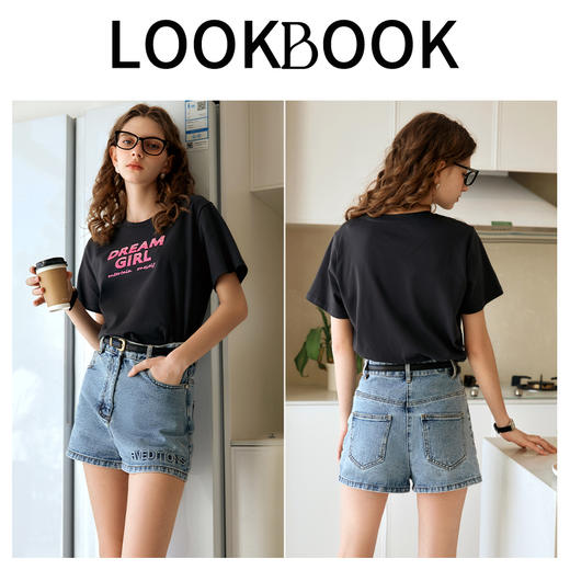 OLrain欧芮儿黑灰色T恤女夏季2024年新款美式复古百搭印花短袖 商品图4