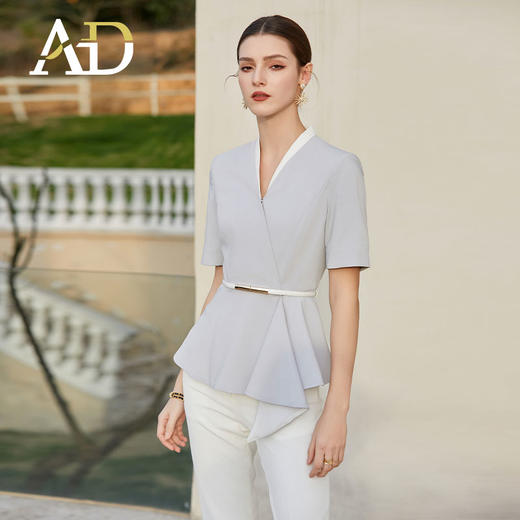 AD高端技师工作服女案场客服工装2024新款夏季职业装蓝色西装套装 商品图2