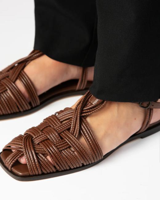 Hereu 可可棕编织Mantella方头凉拖鞋 商品图4