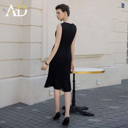 AD性感鱼尾裙女黑色背心连衣裙不规则荷叶边裙子中长款雪纺西装裙 商品图4