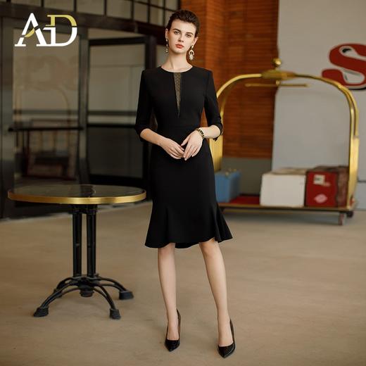 AD气场强大女装2024新款七分袖圆领连衣裙蕾丝接拼西装裙鱼尾裙 商品图3