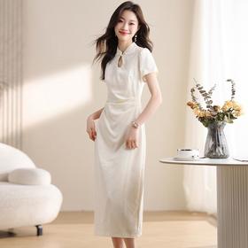 国风改良新中式连衣裙女款2024夏季新款中长款重工提花短袖旗袍裙