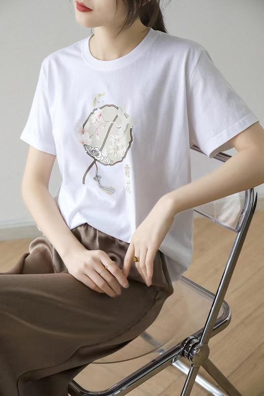 【限时价】喜出100%棉- 国风霜花圆扇 印花 情侣T恤 商品图2
