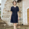 OLrain欧芮儿法式复古牛仔连衣裙女夏2024新款气质独特圆领A字短裙薄款 商品缩略图1